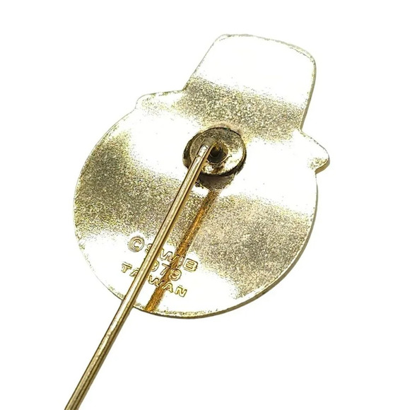 Green Enamel Smiley Face Leprechaun Hat W/ Hat Pin Gold Tone Vintage - Picture 4 of 5